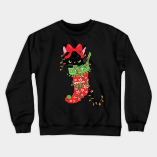 Grumpy And Annoyed Cats In Christmas Sock Xmas Lights Funny Crewneck Sweatshirt